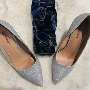 Call IT Spring- Metallic Silver Fabric Pump Size 8